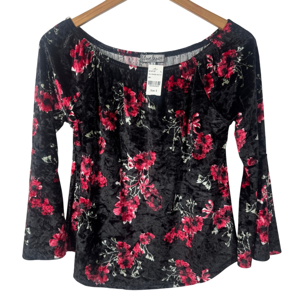 Crave Frame Top Women S Black Red Floral Bell‎ Sleeve Off Shoulder Dark Romantic